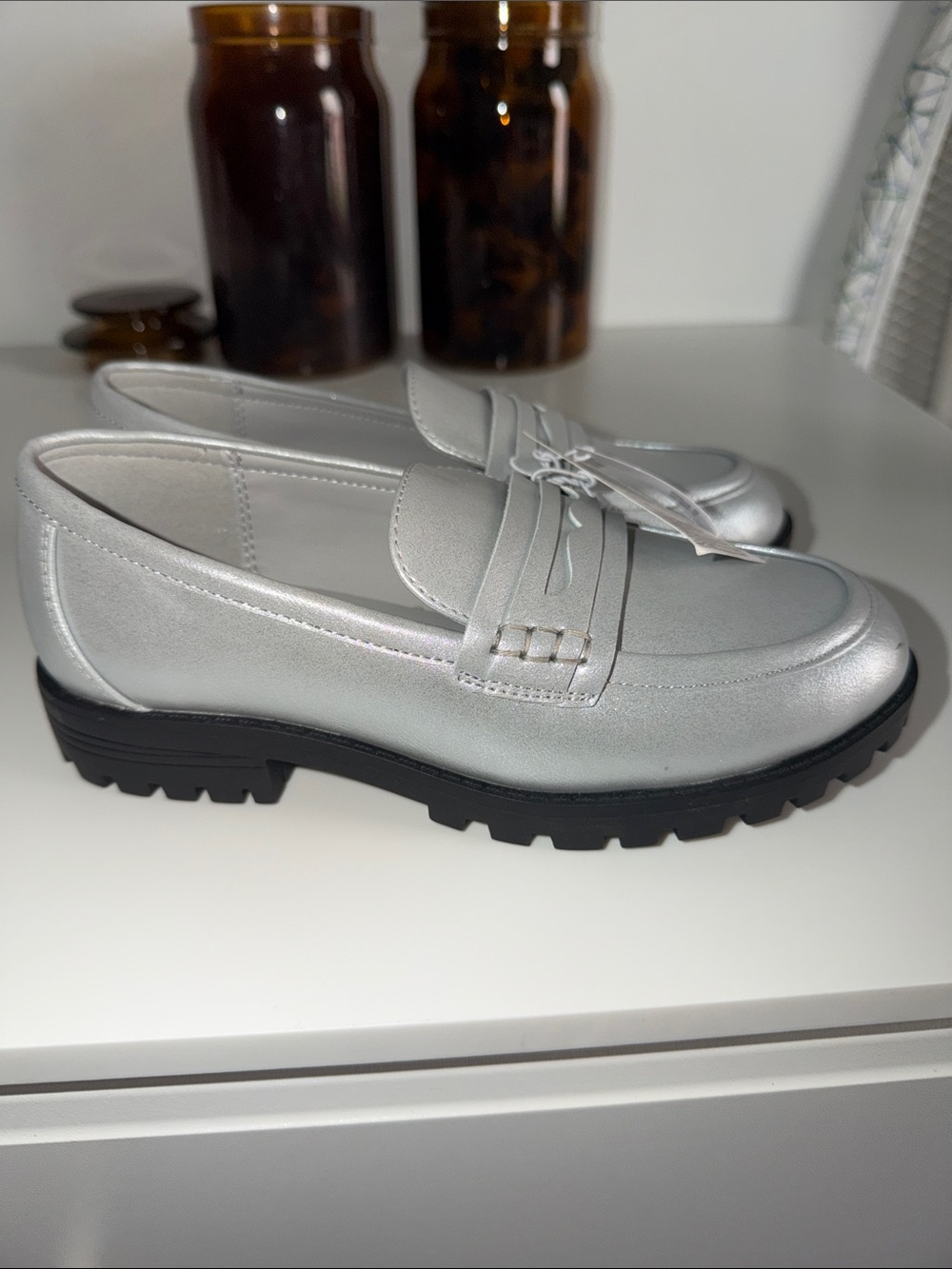 GAP Silver Metallic Penny Loafers